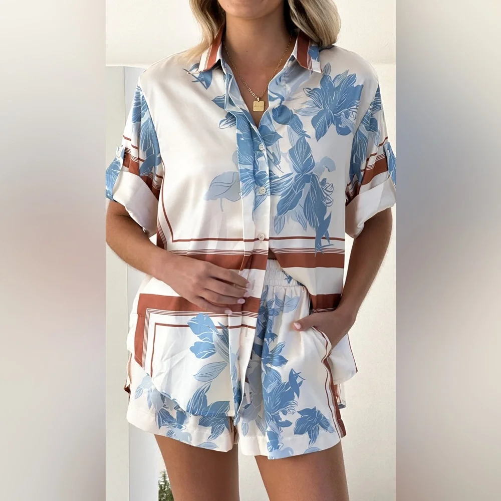 Billy J Amore Print Sicily Shorts Co-Ord Set Button Up Shirt US M AU 10 - Picture 3 of 16